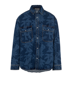 Palm Angels Denim Shirt, Mens, Cotton, Blue, Sz L, 3*