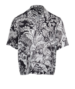 Palm Angels Jungle Parrot Bowling Shirt, Mens, Viscose, Black/White, Sz XL