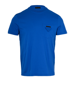 Prada Triangle Logo T-shirt, Mens, Cotton,  Blue, Sz M, 3*
