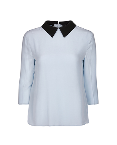 Prada Contrast Collar Long Sleeve Blouse, &pound;60, Clothing, Blue, Silk, Front view
