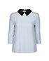 Prada Contrast Collar Long Sleeve Blouse, &pound;60, Clothing, Blue, Silk, Front view