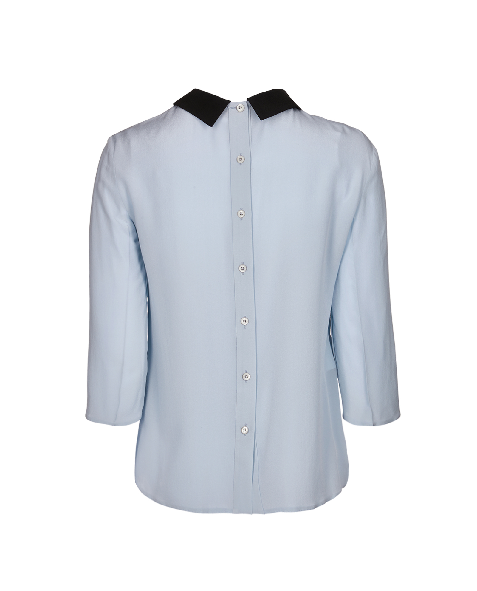 Prada Contrast Collar Long Sleeve Blouse, &pound;60, Clothing, Blue, Silk, Back view