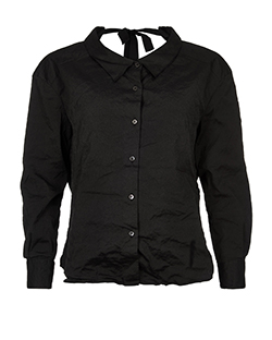 Prada Tie Neck V Back Shirt, Cotton, Black, UK 10