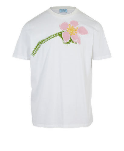 Prada Floral Appliqué T-Shirt, &pound;110, Clothing, White, Cotton, Front view