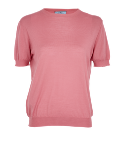 Prada Knit Short Sleeve Top, Wool, Pink, UK6, 2*