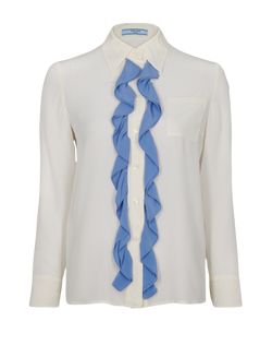Prada Ruffled Shirt, Silk, Cream/Blue, UK 6, 3*