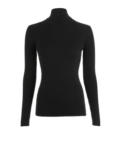 Prada Ribbed Turtleneck Long Sleeve Top, Cotton, Black, UK 8, 3*