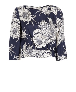 Prada Floral Tie-Waist Blouse, Silk, Navy, UK 14, 3*