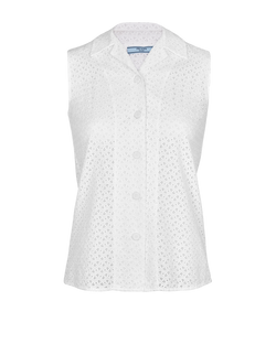 Prada Sleeveless Embroidered Blouse, Cotton, White, UK6, 3*