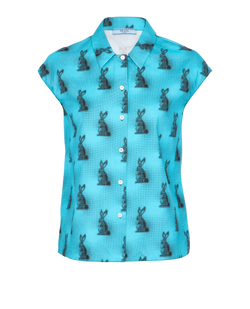 Prada Rabbit Print Sleeveless Shirt, Cotton, Blue/Black, UK 10, 3*