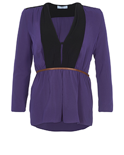 Prada Bow Tie Blouse, Silk/Elastane/Leather, Purple/Black, 10, 4*�
