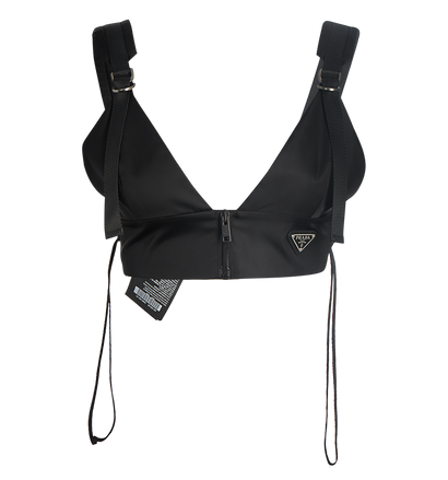 Prada Re-Nylon Front-Zip Bralette, front view