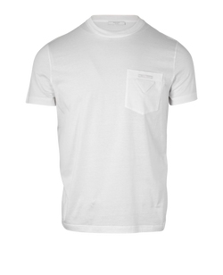 Prada Triangle Logo T-shirt, Mens, Cotton, White, Sz M, 2*