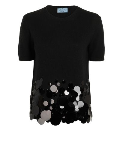 Prada Embellished Short-Sleeves Knit Top, &pound;180, Clothing, Black, Cashmere, Front view