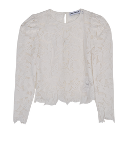 Self-Portrait Floral Long Sleeve Top, Poly, White, UK6, 3*