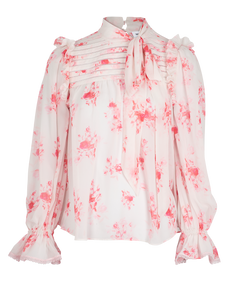 Self-Portrait Floral Print Blouse, Poly, Pink/White, UK6, 3*