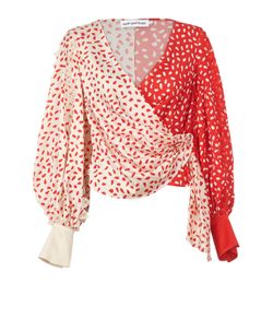 Self-Portrait Long Sleeve Top, Red/Cream, Polyester, UK8, 3*