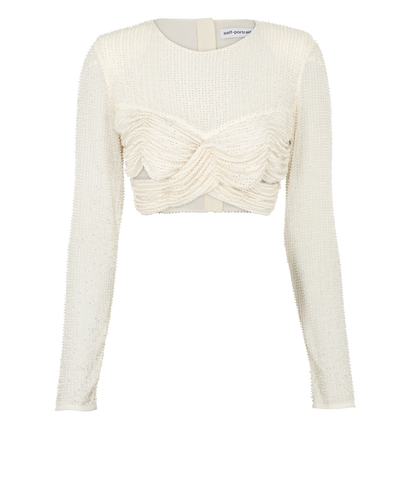 Self-Portrait Beaded Crop Top, £150, Clothing, Cream, Polyester (Polymer), Front view