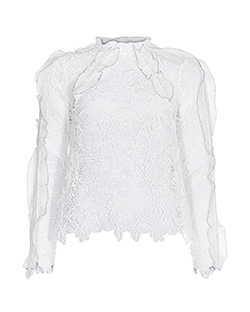 Self-Portrait Lace Floral Top, Polyester, White, UK 12