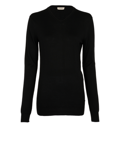 Saint Laurent V-Neck Knit Top, &pound;150, Clothing, Black, Wool, Front view