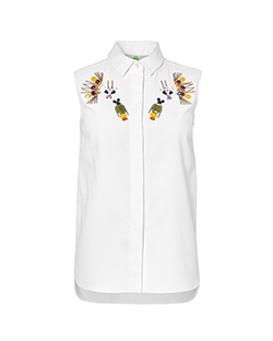Stella McCartney Embelished Collar Top, Cotton, White, UK 8