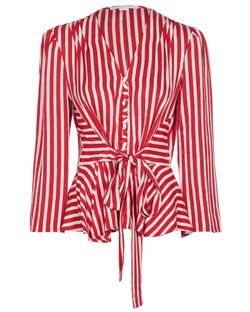 Stella Mccartney Striped Belted Blouse, Silk, Red/White, UK12, 3*