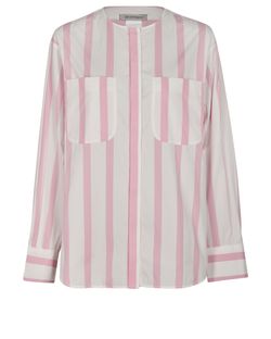 Sportmax Wide Collarless Tunic Shirt, Cotton, Pink Stripe, UK10, 3*, XY