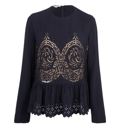 Stella McCartney Peplum Top, &pound;95, Clothing, Navy, Silk, Front view