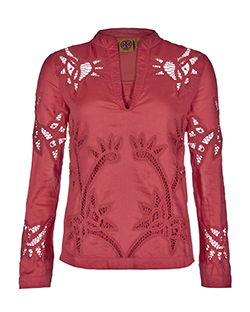 Tory Burch Lace Patch Top, Cotton, Coral, UK S