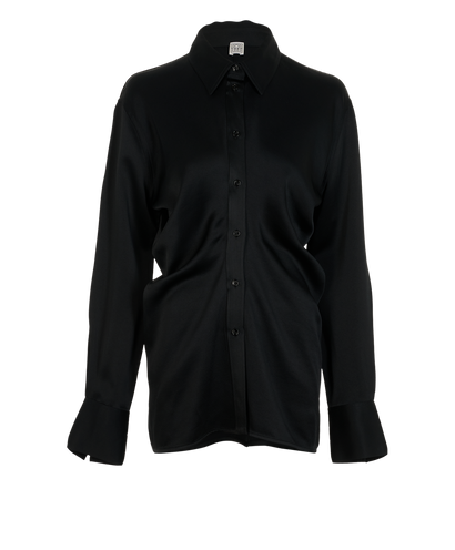 Toteme Slouch Satin Shirt, &pound;110, Clothing, Black, Viscose, Front view