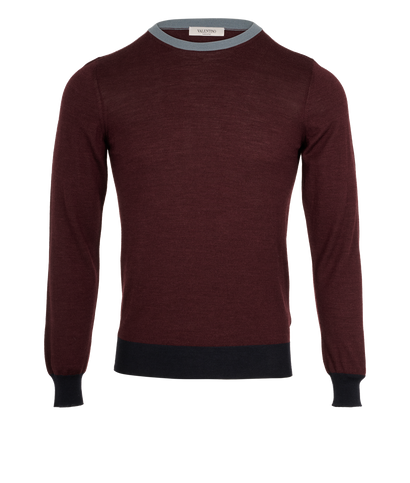 Valentino Crew Neck Knit Mens Top, &pound;150, Clothing, Blue/Burgundy, Wool, Front view