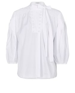 Valentino Neck Tie Puff Sleeve Blouse, Cotton, White, UK8, 3*