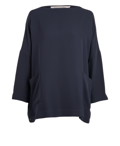 Valentino Boxy Pockets Top, &pound;80, Clothing, Navy, Silk, Front view