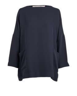 Valentino Boxy Pockets Top, Silk, Navy, UK12, 3*