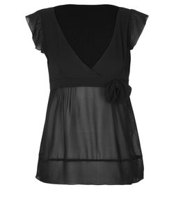 Valentino Ruffle Sleeve Top, silk, black, 10, 2*