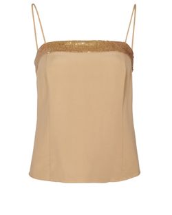 Valentino Sequin Camisole Top, Silk, Beige, UK 8, 2*