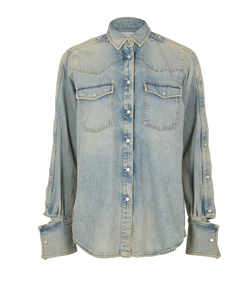 Valentino Distressed Denim Shirt, Cotton, Blue, UK12, 3*