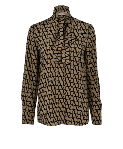 Valentino VLogo Blouse, £350, Clothing, Beige/Black, Silk, Front view