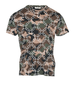 Valentino Camouflage Top, Cotton, Green, Sz S, 2*