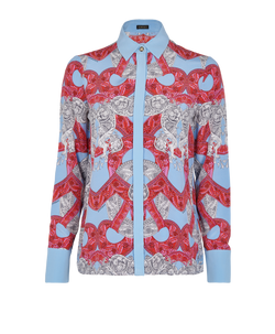 Versace Barocco Print Shirt, Silk, Blue/Red, UK6, 3*