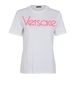 Versace Embroidered Logo T-Shirt, Cotton, White, UK 6, 3*