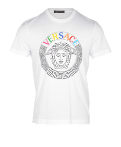Versace Embroidered Logo T-Shirt, Mens, Cotton, White/Multi, SzS, B/T, 3*