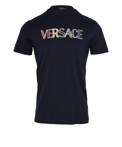Versace Logo T-Shirt, £140, Clothing, Blue, Cotton, Front view