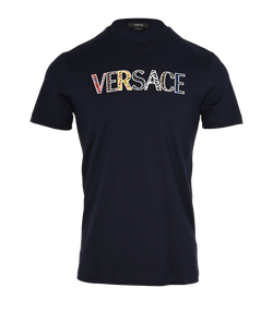 Versace Logo T-Shirt, Mens, Cotton, Blue, Sz S, 3*