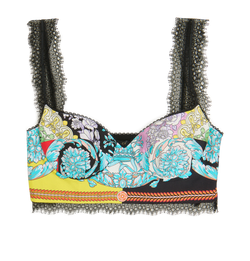 Versace Printed Lace Bralette Top, Polyamide, Multi, UK 6, 3*