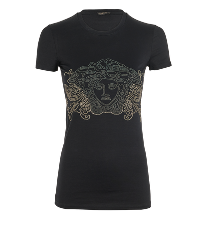 Versace Sequin Medusa T-shirt, &pound;120, Clothing, Black, Cotton, Front view