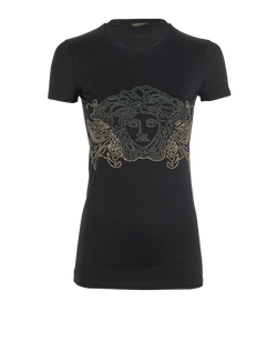 Versace Sequin Medusa T-shirt, Cotton, Black, Sz XS, 2*