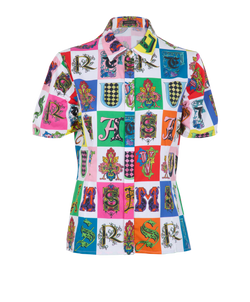 Versace Alphabet Print Short Sleeves Shirt, Cotton, Multi, UK14, 2*