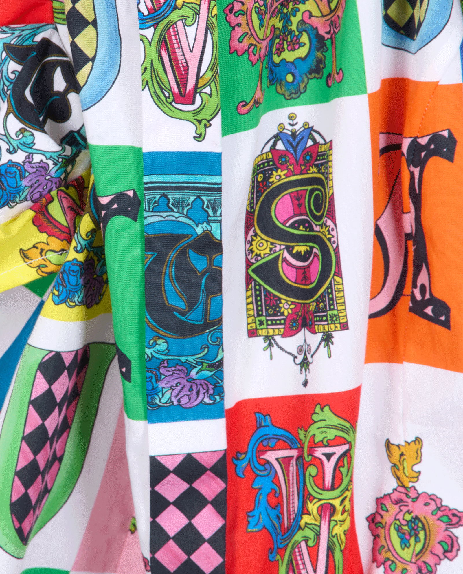 Versace Alphabet Print Short Sleeves Shirt, &pound;110, Clothing, Blue/Red/White, Cotton, Other view