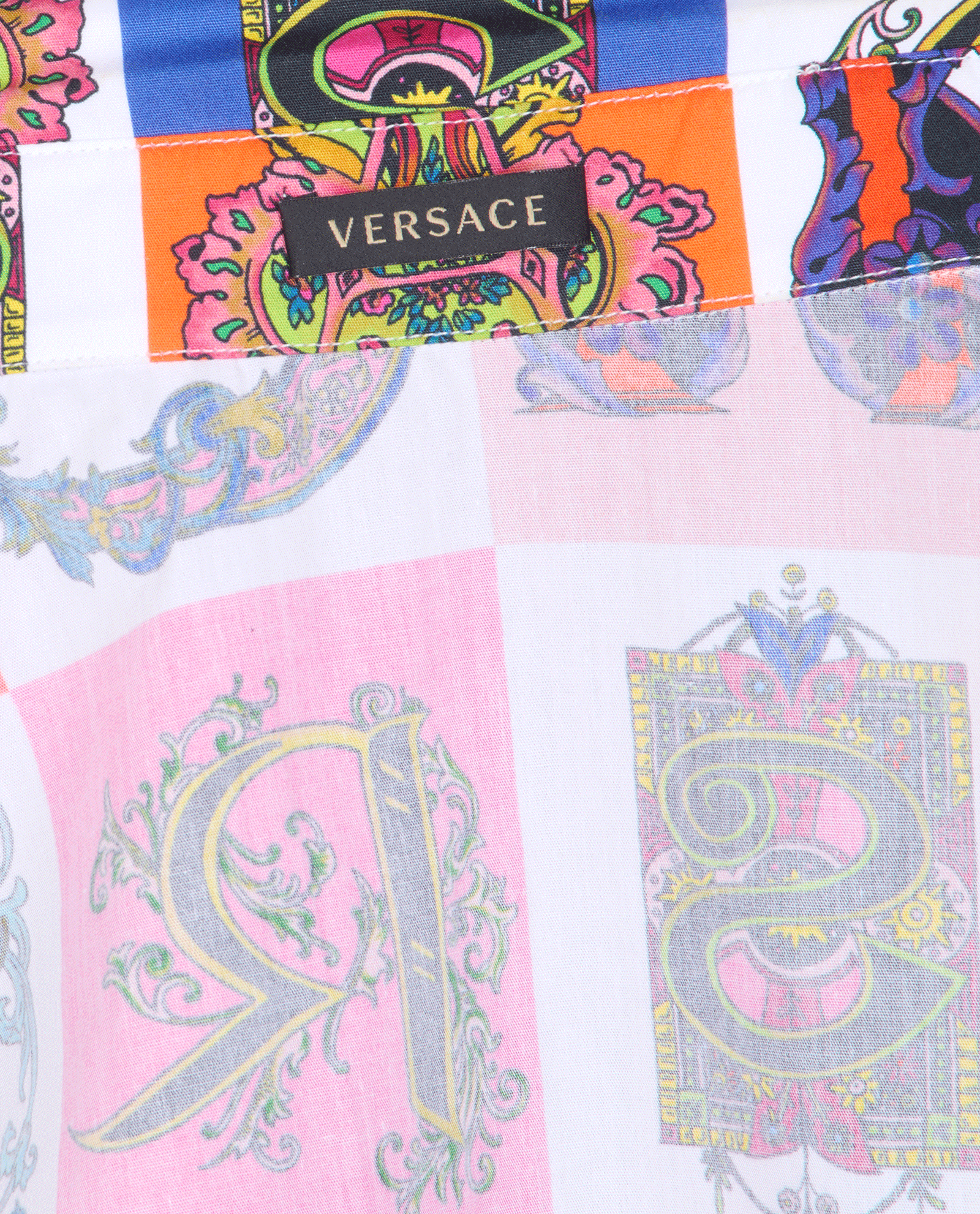 Versace Alphabet Print Short Sleeves Shirt, &pound;110, Clothing, Blue/Red/White, Cotton, Other view